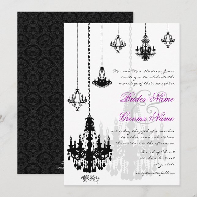 7 Black Chandeliers Wedding Invitations (Front/Back)
