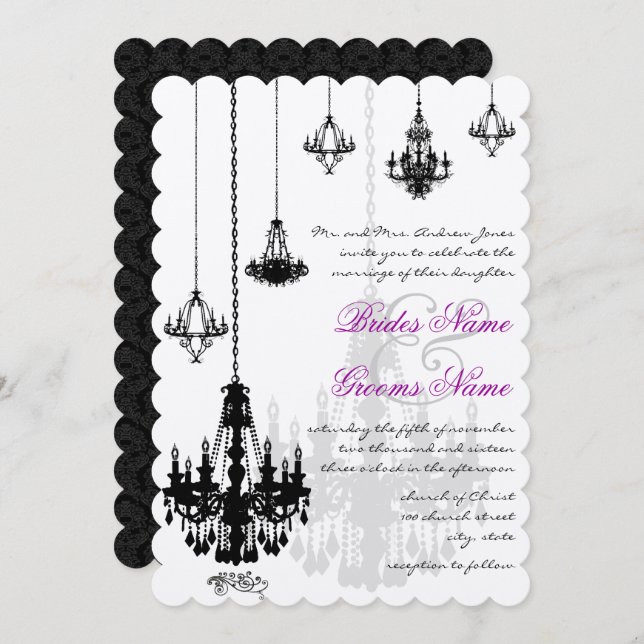 7 Black Chandeliers Wedding Invitations (Front/Back)