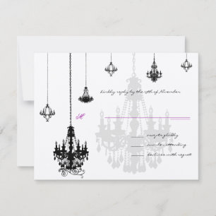 7 Black Chandeliers Wedding RSVP Cards