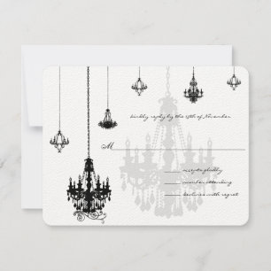 7 Black Chandeliers Wedding RSVP Cards