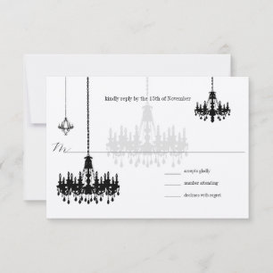 7 Black Chandeliers Wedding RSVP Cards
