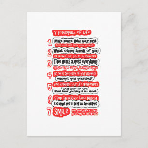 7 CARDINAL RULES FOR LIFE  Graphic Art Wisdom Text Postcard