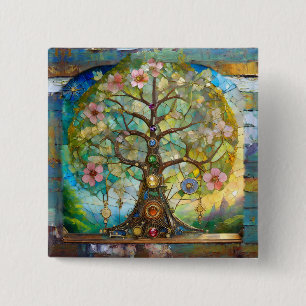 7 Chakra Blossoming Tree Of Life 15 Cm Square Badge