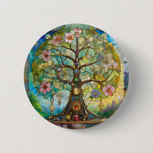 7 Chakra Blossoming Tree Of Life 6 Cm Round Badge