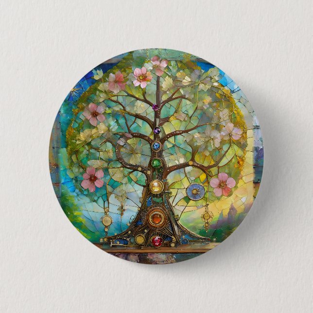 7 Chakra Blossoming Tree Of Life 6 Cm Round Badge (Front)