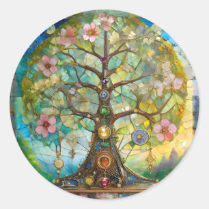 7 Chakra Blossoming Tree Of Life Classic Round Sticker