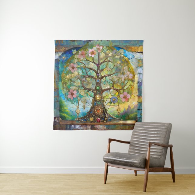 7 Chakra Blossoming Tree Of Life Tapestry (In Situ)