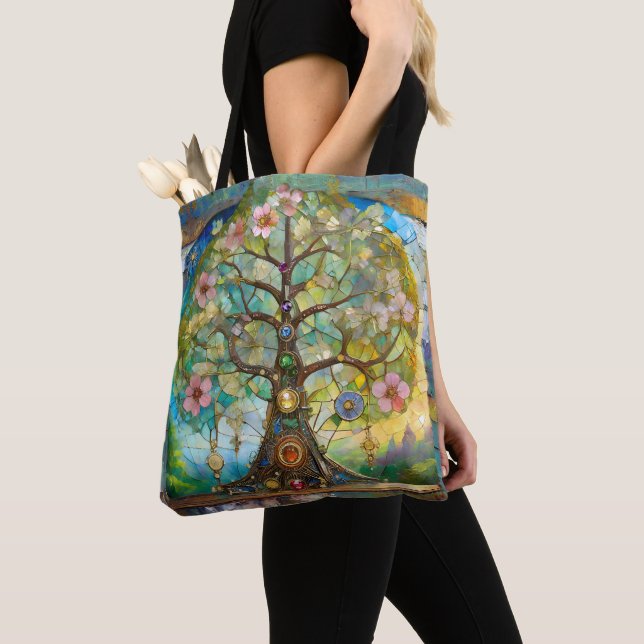 7 Chakra Blossoming Tree Of Life Tote Bag (Close Up)