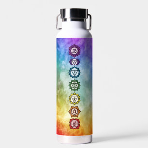 7 Chakra mantra rainbow smoke bold Water Bottle