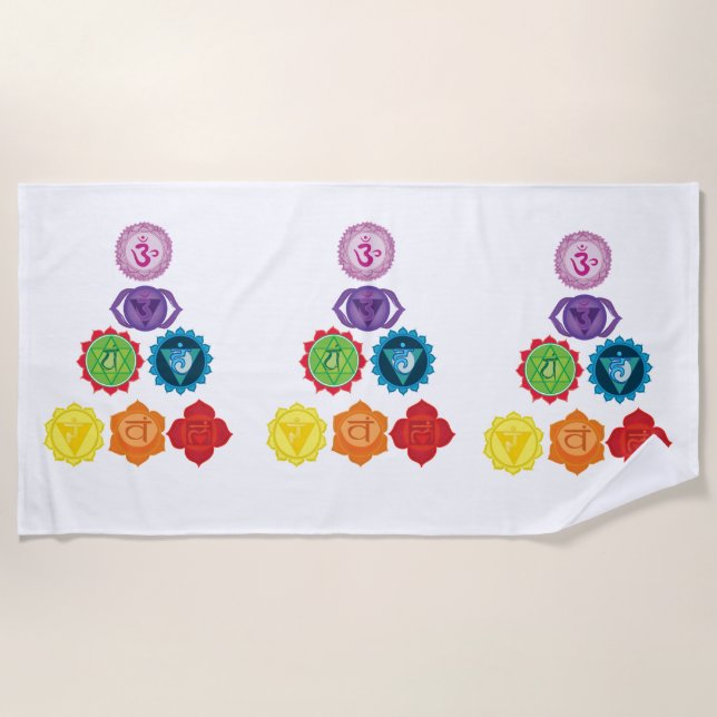 7 Chakra,s Kundalini Yoga, Chakra Yoga Beach Towel (Front)