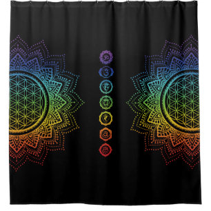 7 Chakras Flower of life Mandala Black Shower Curtain