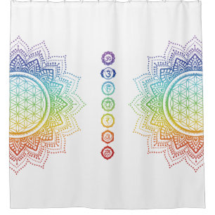 7 Chakras Flower of life Mandala   White Shower Curtain