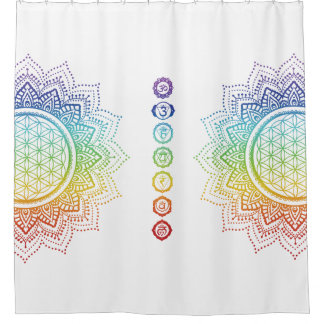 7 Chakras Flower of life Mandala | White Shower Curtain