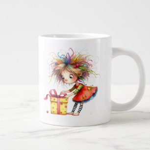 * 7 Colorful Whimsical Christmas GIRL Gift AP97 Large Coffee Mug