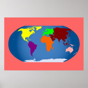 7 Continents Print Colourful  3 ft by 2 ft Canvas