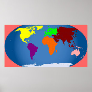 7 Continents Print Colourful Huge 3 ft by 1 1/2 ft