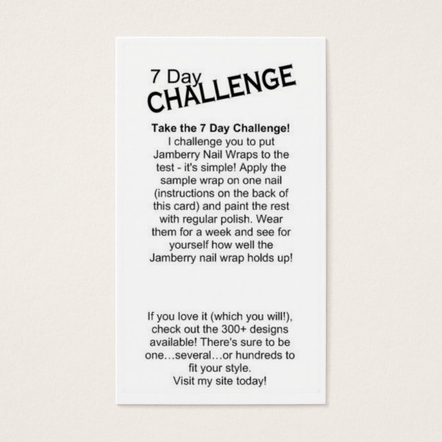 7 Day Challenge Card (Front)