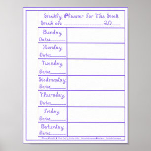 7 Day Periwinkle Fabric Font Weekly Planner Print