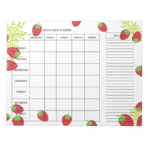 7-Day Weekly Meal Planner – Fresh Strawberry Notepad