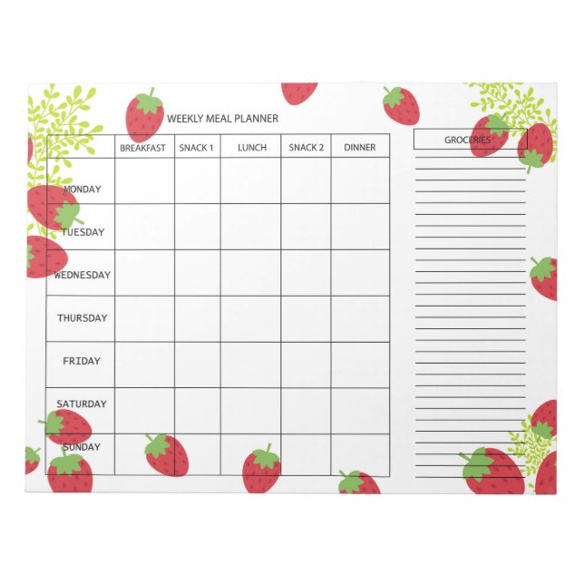 7-Day Weekly Meal Planner – Fresh Strawberry Notepad (Front)