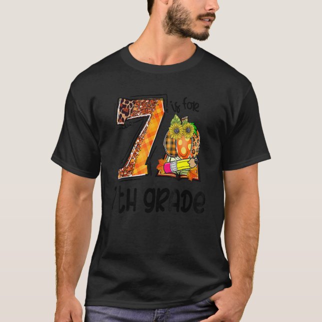 7 Is For 7th Grade Leopard Pumpkin Teacher Fall Th T-Shirt (Front)