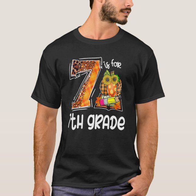 7 Is For 7th Grade Leopard Pumpkin Teacher Fall Th T-Shirt (Front)