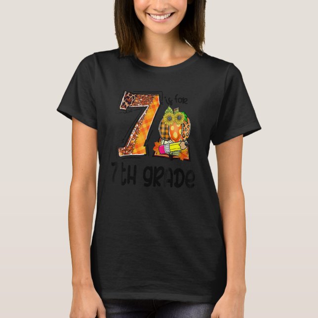 7 Is For 7th Grade Leopard Pumpkin Teacher Fall Th T-Shirt (Front)
