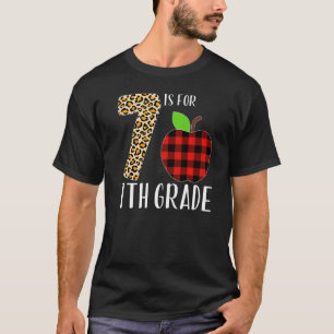 7 Is For 7th Grade Teacher Leopard Buffalo Plaid S T-Shirt