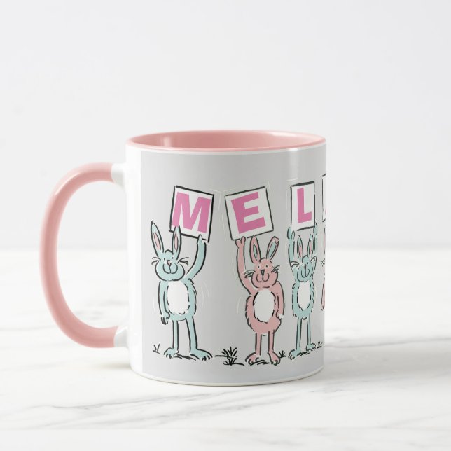 7 Letter Name with Rabbits Coffee Mug (Left)