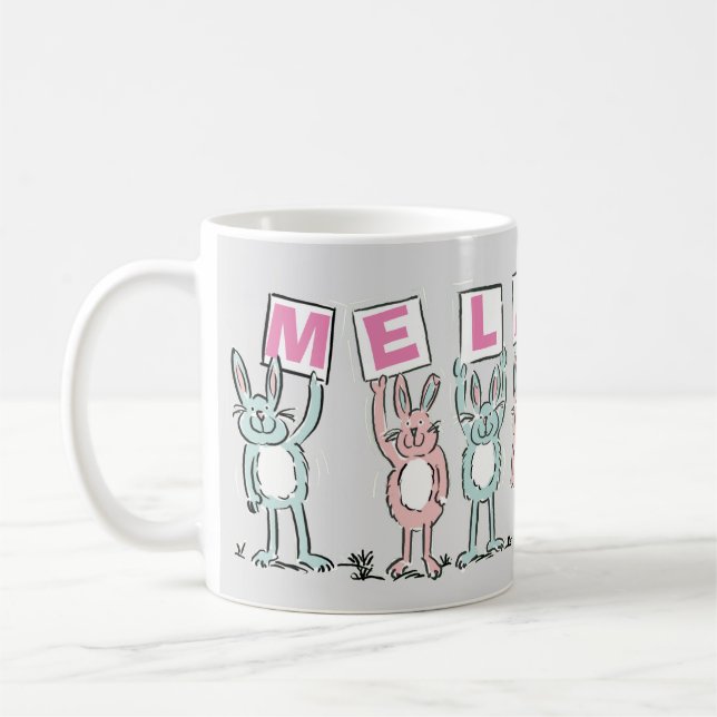7 Letter Name with Rabbits Coffee Mug (Left)