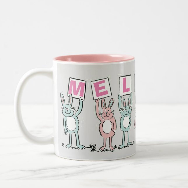 7 Letter Name with Rabbits Coffee Mug (Left)