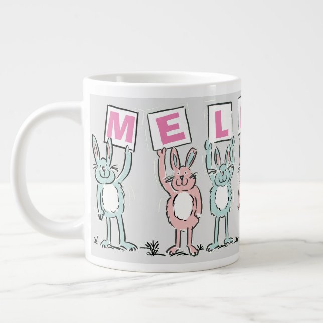 7 Letter Name with Rabbits Large Coffee Mug (Left)