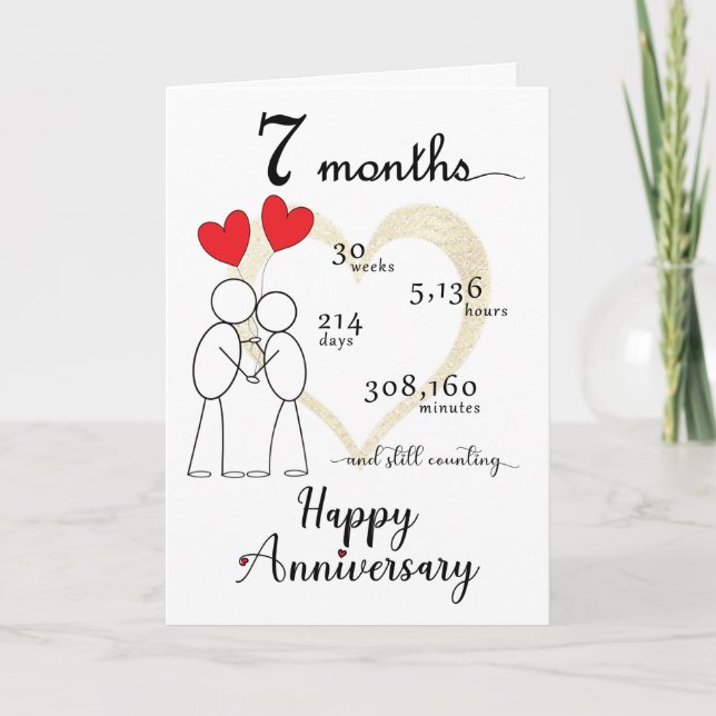 7 Month Anniversary Card with red heart balloons (Front)