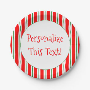 7" Personalised Holiday Candy Stripe Paper Plate
