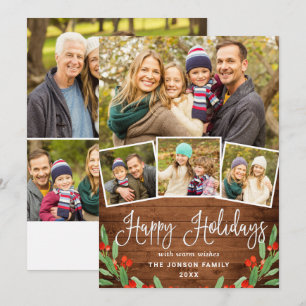 7 PHOTO Christmas Rustic Brown Wood Greeting Holiday Card