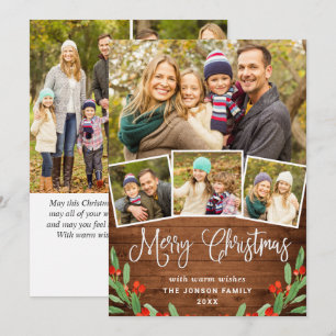7 PHOTO Christmas Rustic Brown Wood Greeting Holiday Card