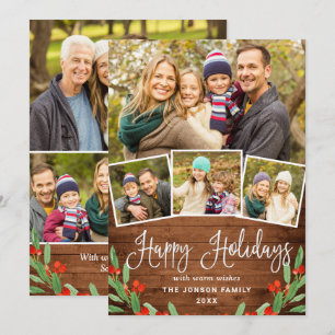 7 PHOTO Christmas Rustic Brown Wood Greeting Holiday Card