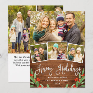 7 PHOTO Christmas Rustic Brown Wood Greeting Holiday Card