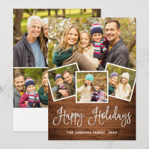 7 PHOTO Christmas Rustic Brown Wood Greeting Holiday Card