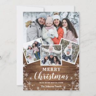 7 PHOTO Christmas Rustic Wood Greeting Holiday Card