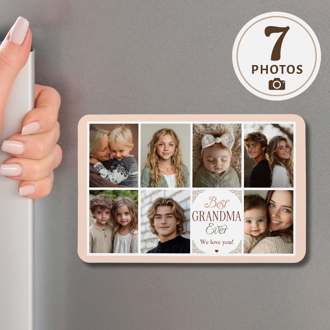 7 Photo Collage Best Grandma Ever Magnet (Shown on a 4" x 6" magnet)