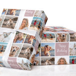 7 Photo Collage Birthday Custom Name Dusty Pink Wrapping Paper<br><div class="desc">Create a beautiful photo collage with this stylish personalised wrapping paper! With seven of your own photos and a custom name to make it truly unique. A simple yet chic design with a grid of square-shaped photographs, perfect for family, kids, friends, pets or favourite places! This seamless pattern also features...</div>