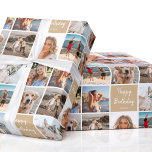7 Photo Collage Birthday Custom Name Tan Wrapping Paper<br><div class="desc">Create a beautiful photo collage with this stylish personalised wrapping paper! With seven of your own photos and a custom name to make it truly unique. A simple yet chic design with a grid of square-shaped photographs, perfect for family, kids, friends, pets or favourite places! This seamless pattern also features...</div>