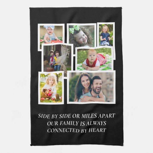 7 Photo Collage Black Family Quote Tea Towel (Vertical)