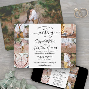 7 Photo Collage Elegant Modern Calligraphy Wedding Invitation