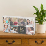 7 Photo Collage Family Name Monogram Black Gold Wooden Box Sign<br><div class="desc">Create your own unique 7 photo collage wood sign personalised with family name and monogram initial.</div>