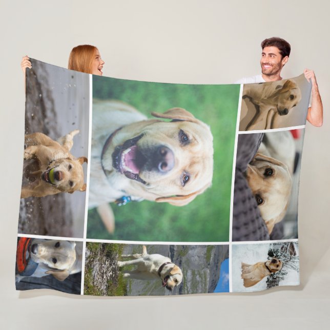 7 Photo Collage Family Personalised Fleece Blanket (In Situ)