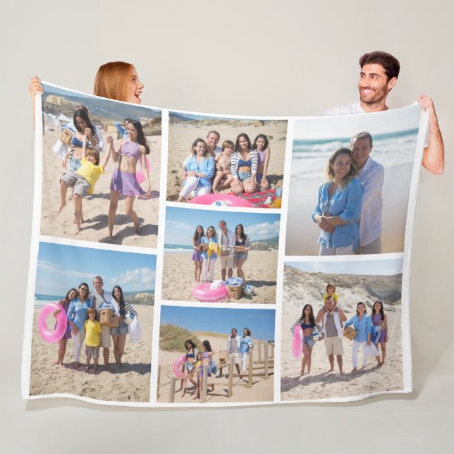 7 Photo collage family template personalised Fleece Blanket (In Situ)