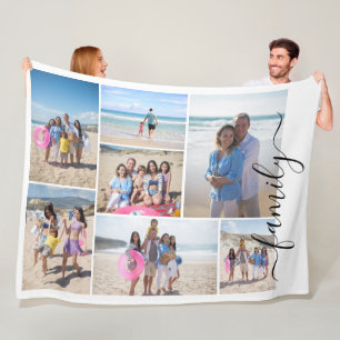 7 Photo collage family template personalised Fleece Blanket