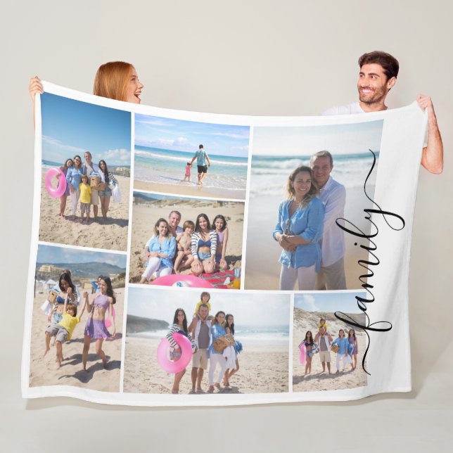 7 Photo collage family template personalised Fleece Blanket (In Situ)